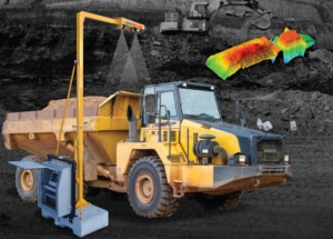 Dump truck under 3D scanner